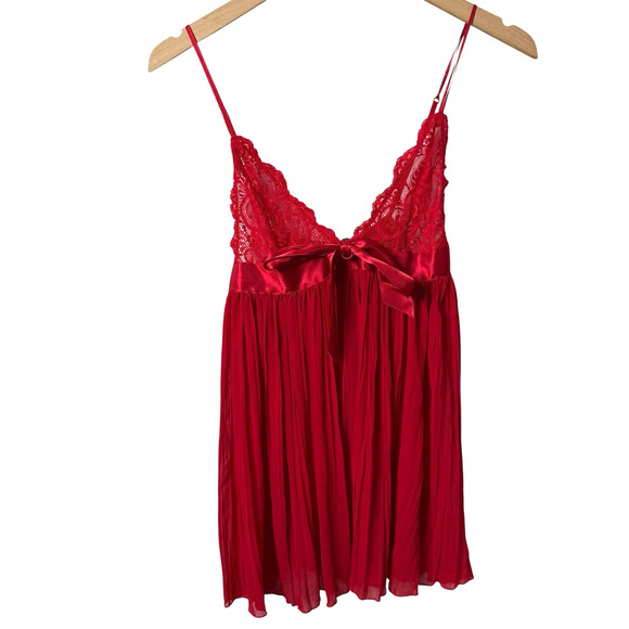 Victoria's Secret Red Lace Bow Babydoll Chemise Slip Lingerie Dress Small - Picture 1 of 7